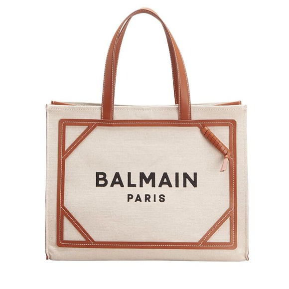 NEW BALMAIN PARIS B ARMY SUMMER CANVAS LEATHER TOTE SHOPPER BAG - Picture 3 of 10